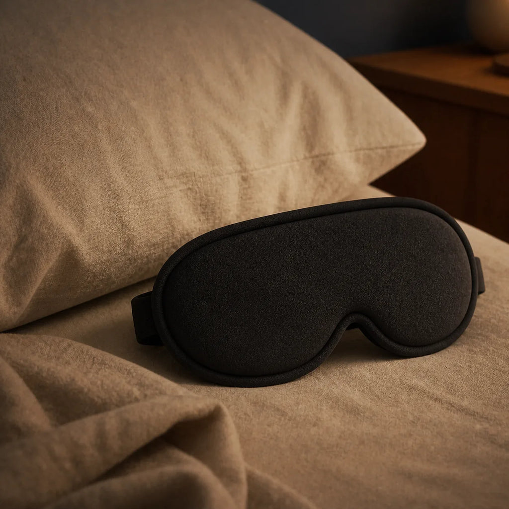 Nebra sleep mask in a warm peaceful bedroom