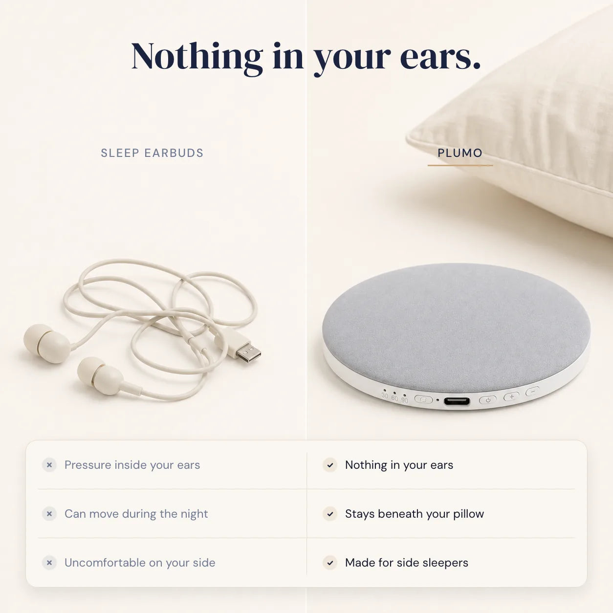 Plumo pillow speaker compared with sleep headphones and earbuds